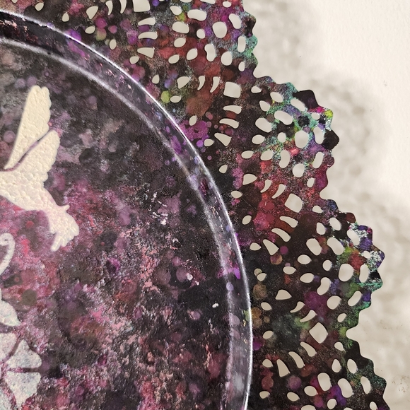 HANDCRAFTED Upcycled Metal Tray HANDPAINTED Tabletop Art Decor Floral Artwork - Picture 8 of 17